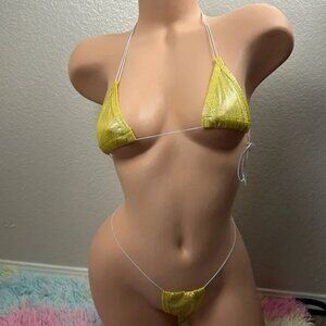 NEW Yellow Glitter Super Sexy Stripper Pole Dancer Micro Bikini Set OS